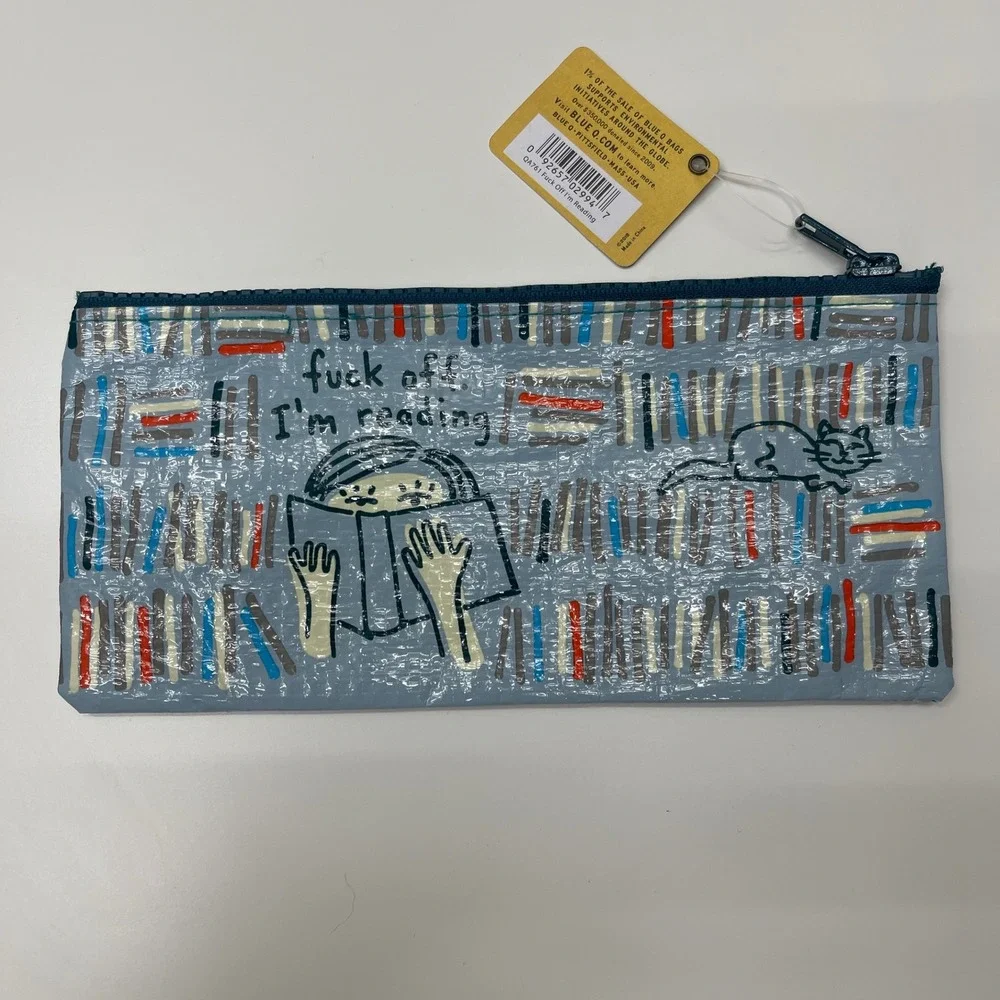Blue Q Zipper Pouch Pencil Case F**k Off I'm Reading Funny Discontinued NEW